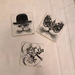 3x Rory Dobner Ceramic Tile For Designer Bathroom Cat Monocles Rabbit Johnson